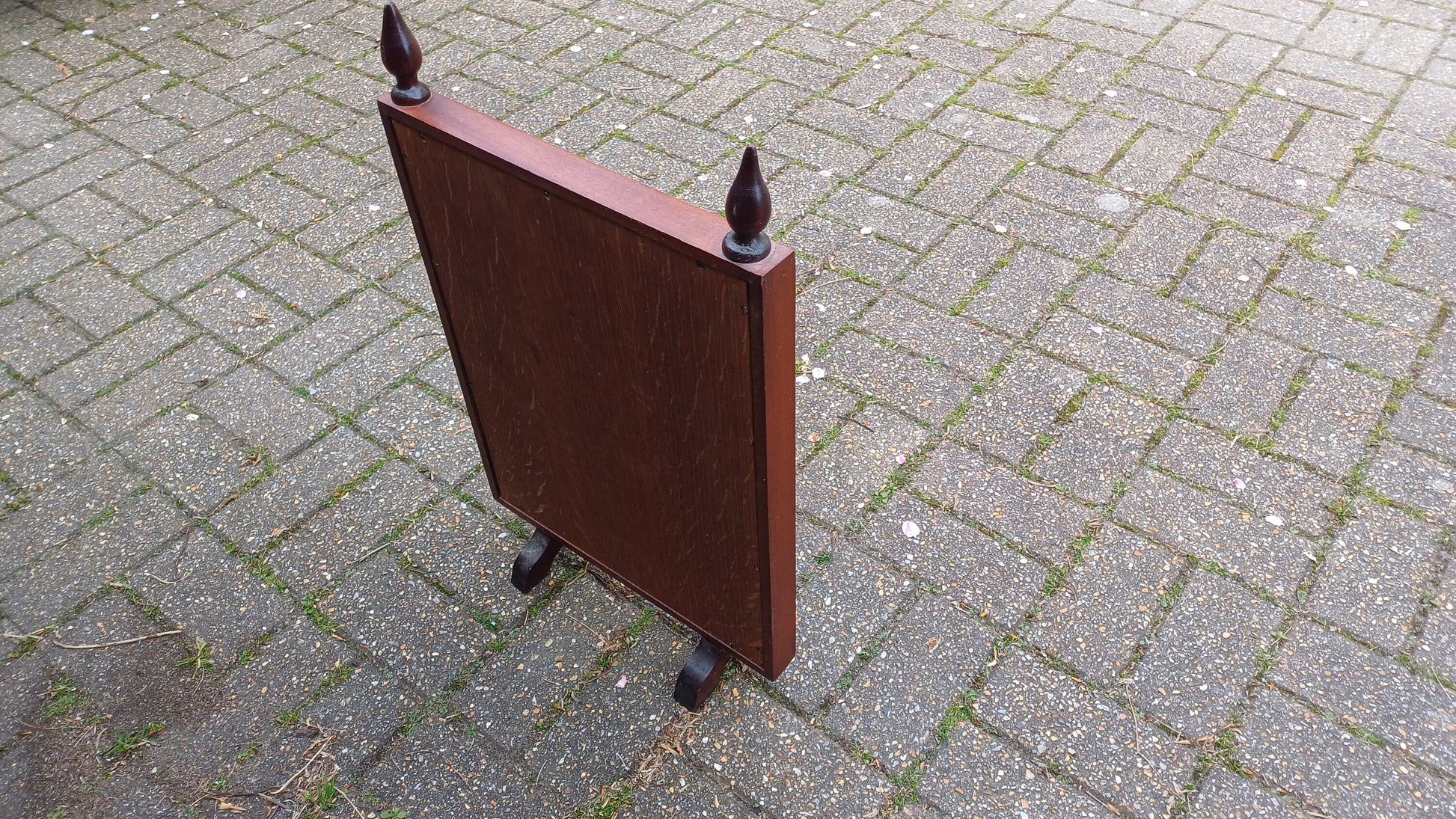 Vintage Tapestry Mahogany Fire Screen Guard of Victorian Child
