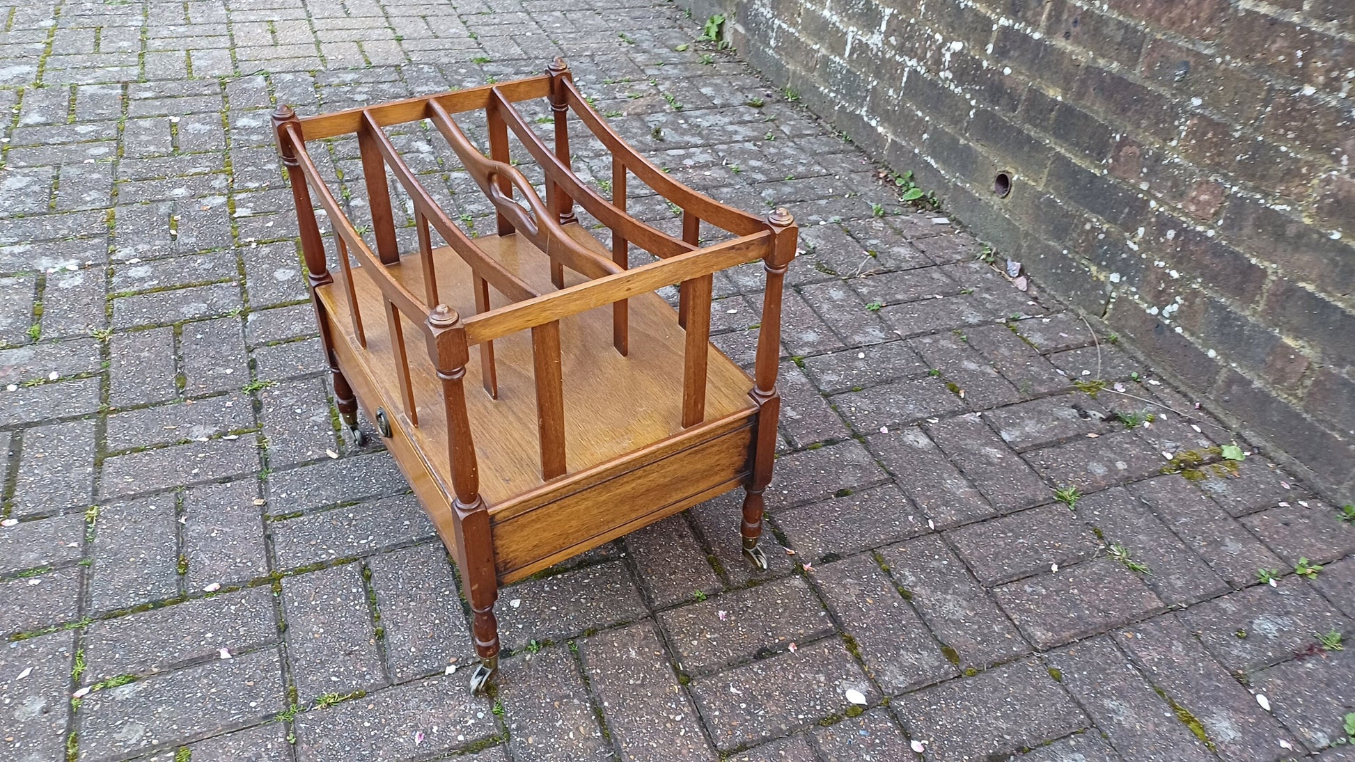 Vintage Mahogany Magazine Rack Canterbury with Drawer.