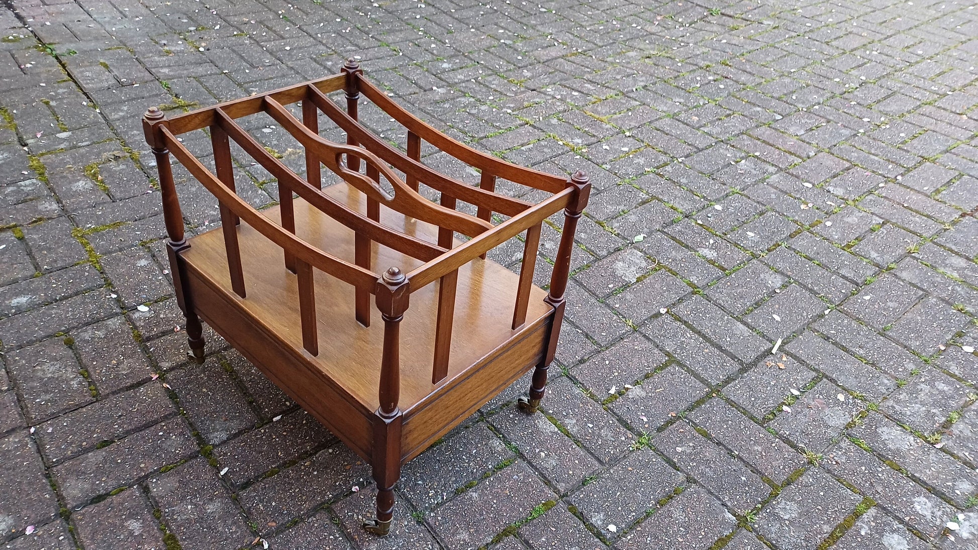 Vintage Mahogany Magazine Rack Canterbury with Drawer.