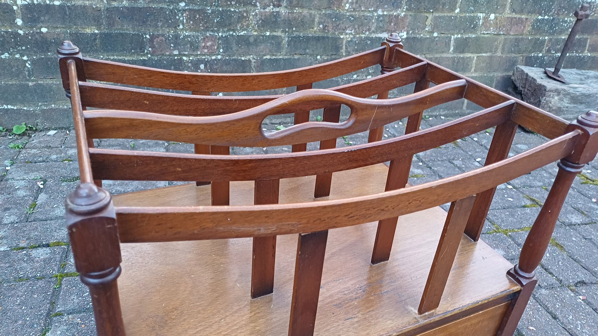 Vintage Mahogany Magazine Rack Canterbury with Drawer.