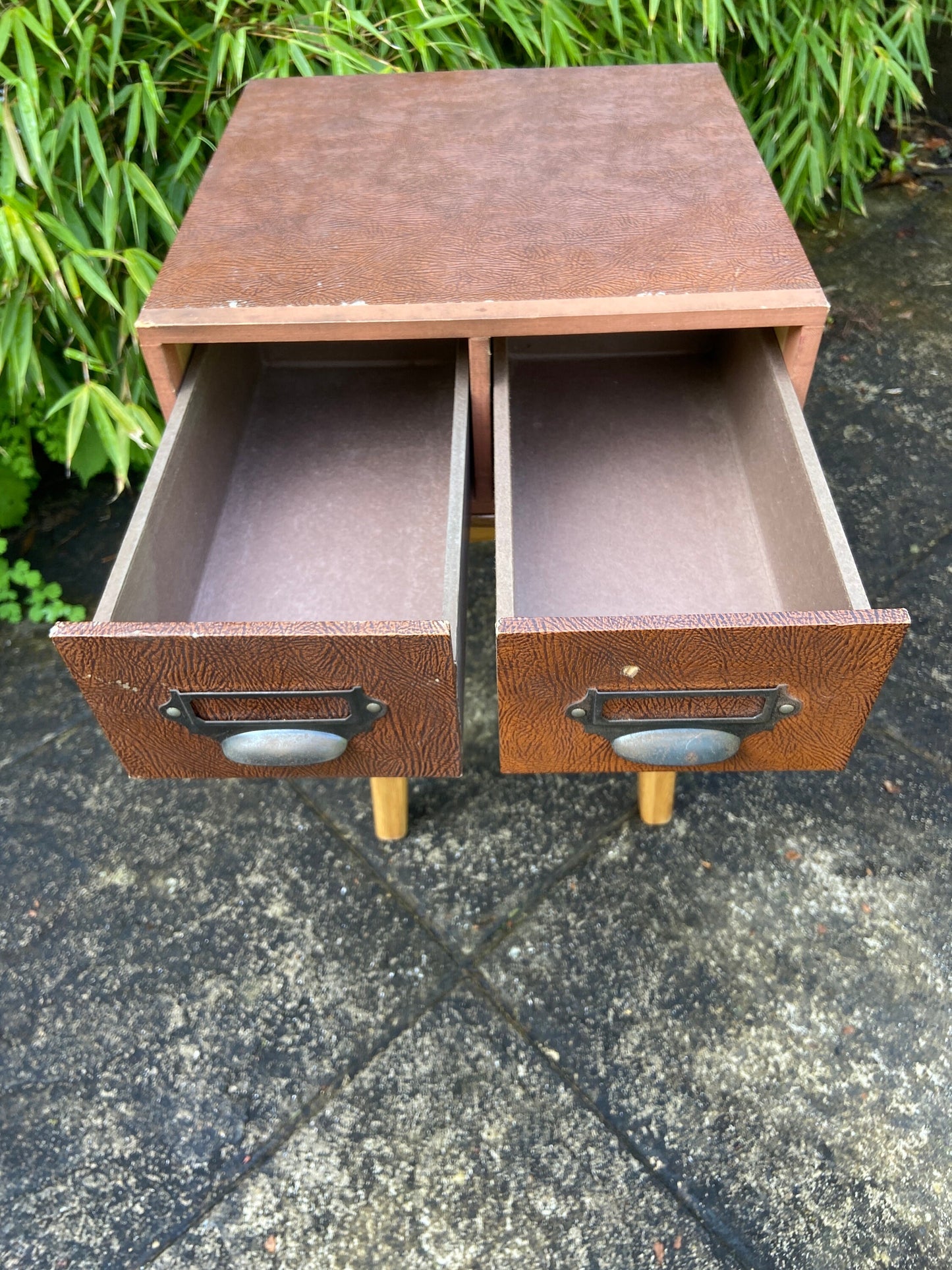 Vintage filing drawers, storage drawers, office storage - Mock crocodile skin, Faux animal skin, authentic, metal label holders