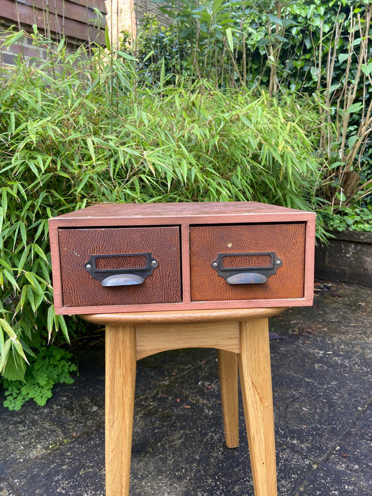 Vintage filing drawers, storage drawers, office storage - Mock crocodile skin, Faux animal skin, authentic, metal label holders