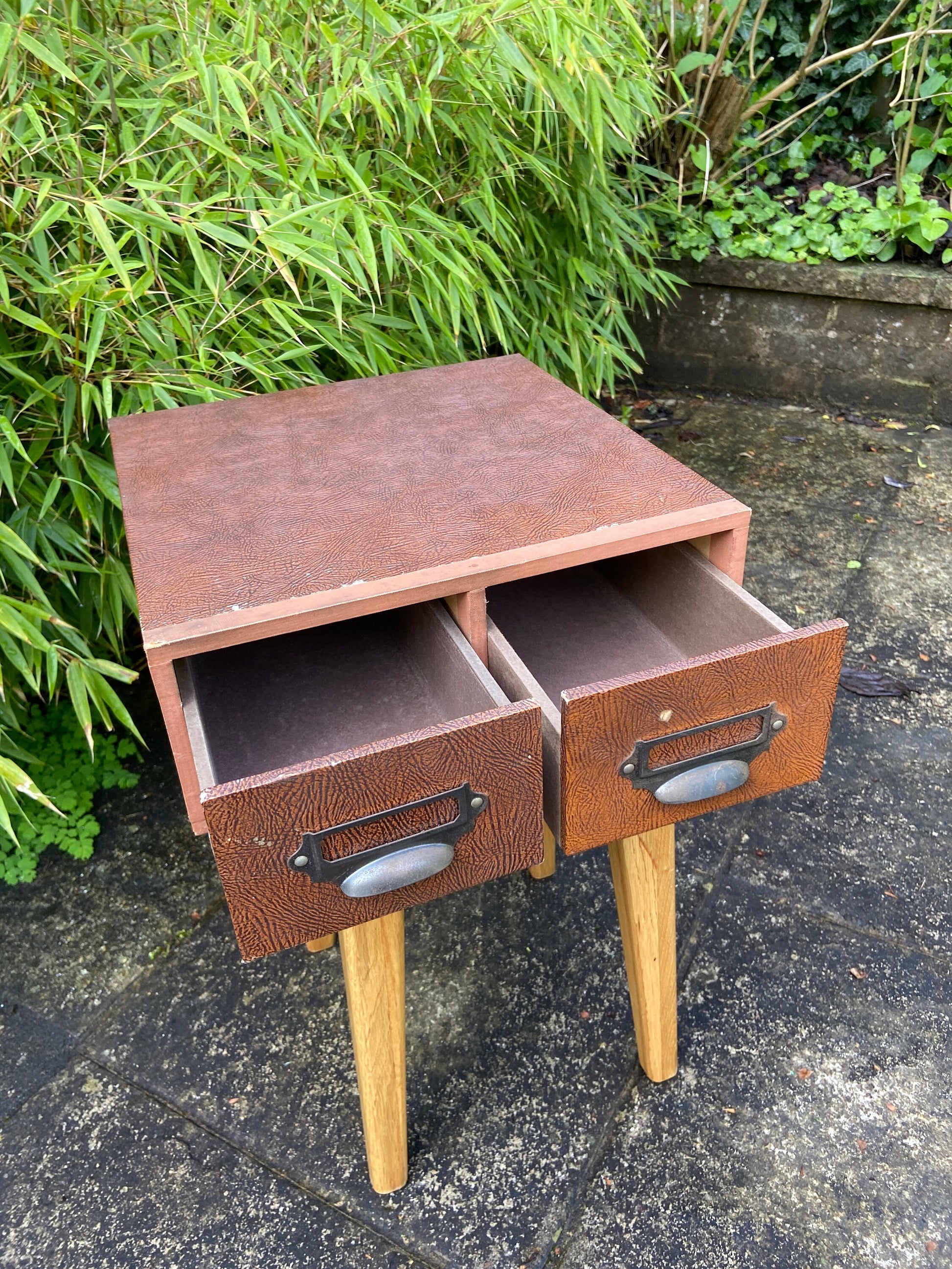Vintage filing drawers, storage drawers, office storage - Mock crocodile skin, Faux animal skin, authentic, metal label holders