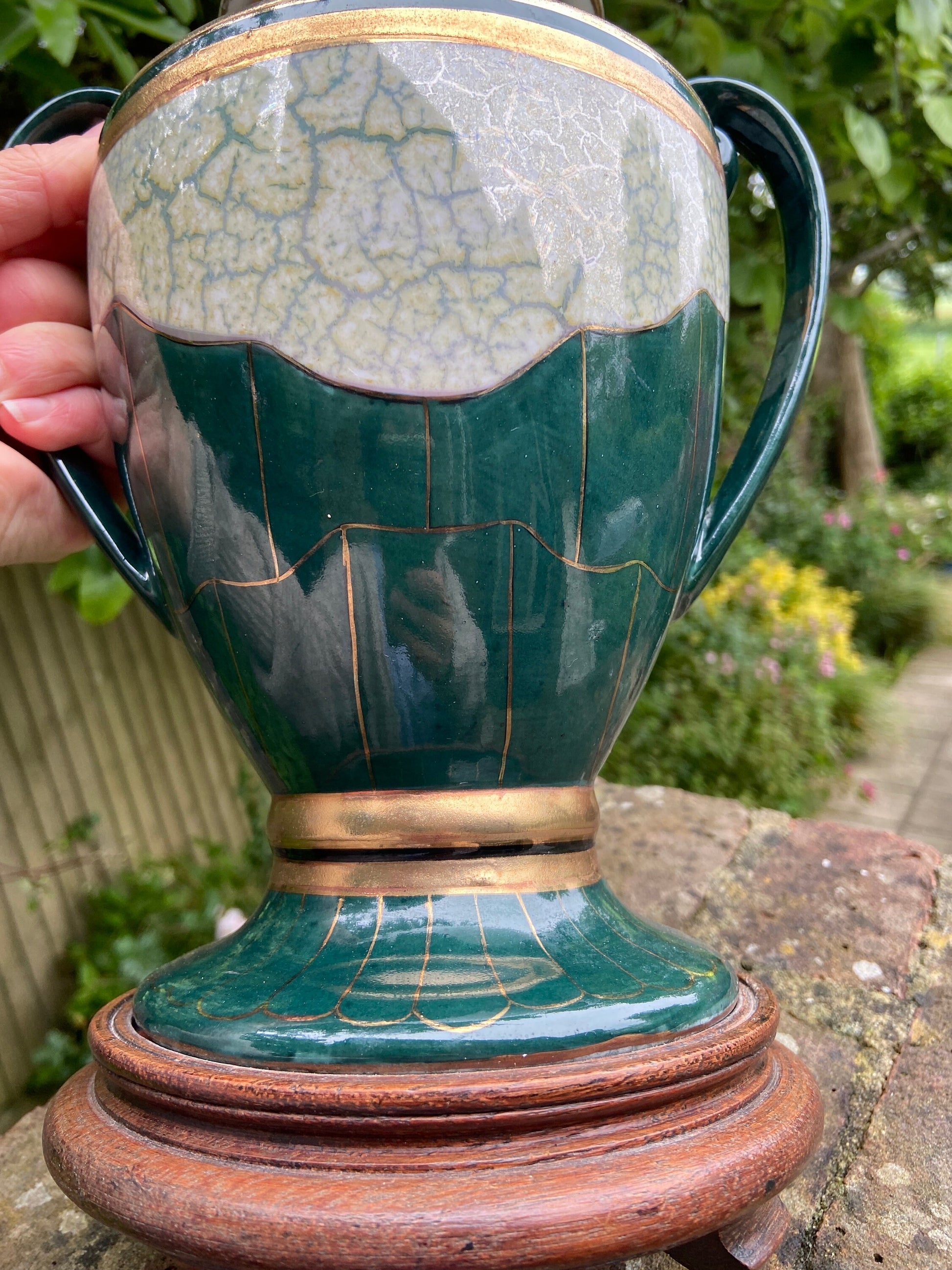 Elegant Vintage Green and Gold Urn Shaped Table Lamp, working lamp, classic lamp, table lamp, vintage lamp