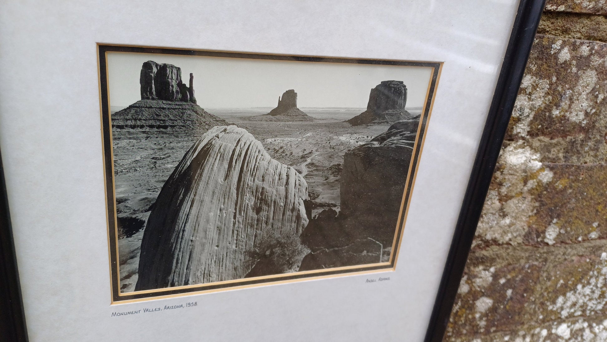 Vintage Ansel Adams black and white photograph pf Monument Valley, Arizona 1958, professionally framed in vintage frame