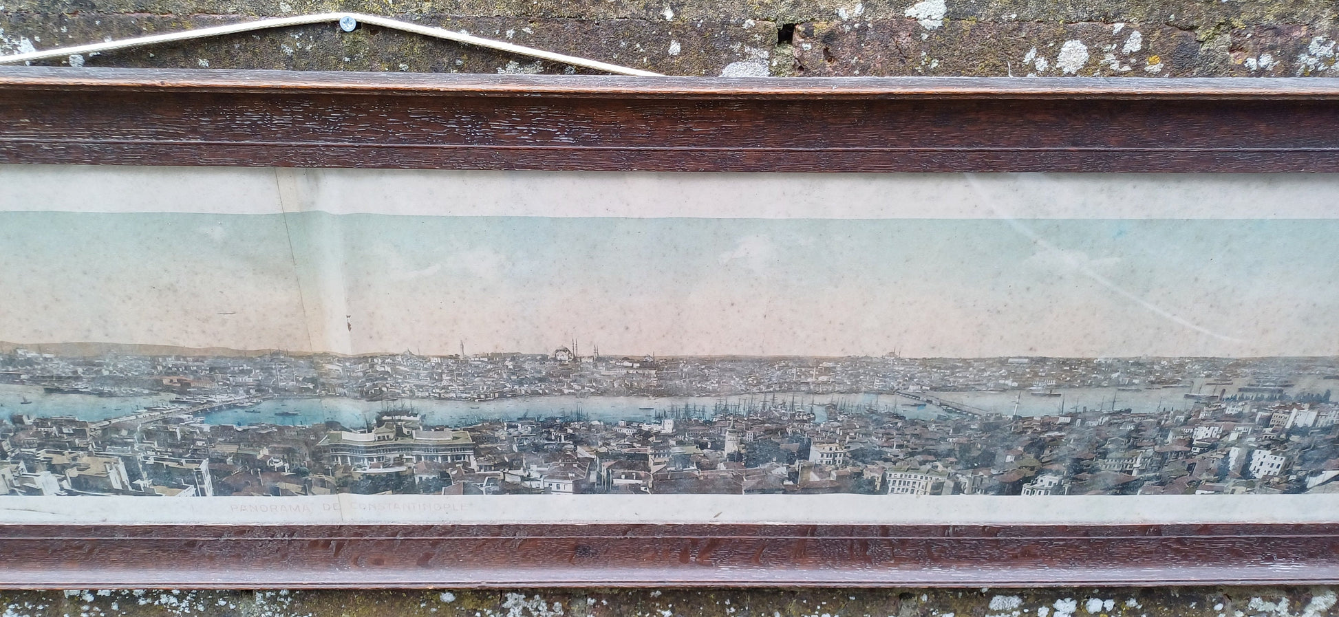 Vintage colour photograph, 158cm wide showing a panoramic view of Constantinople (Istanbul) - 1920s original vintage wooden glazed frame
