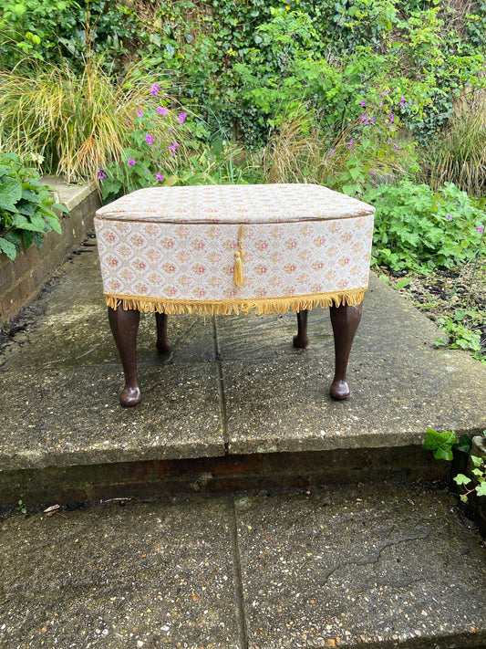 sewing basket, 1970s on plastic faux wooden legs, made in england