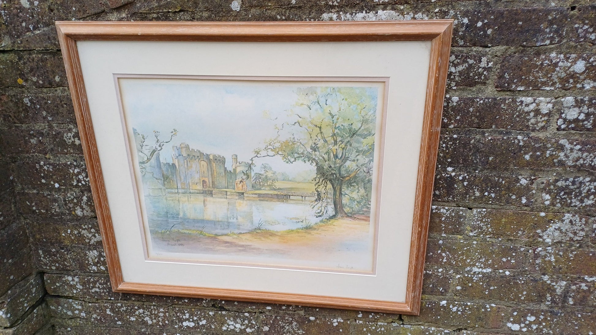 framed vintage signed print of Bodiam Castle by James Forsyth