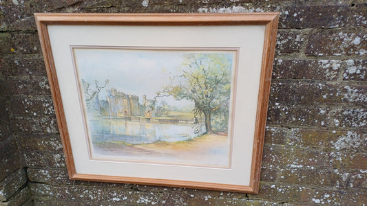 framed vintage signed print of Bodiam Castle by James Forsyth