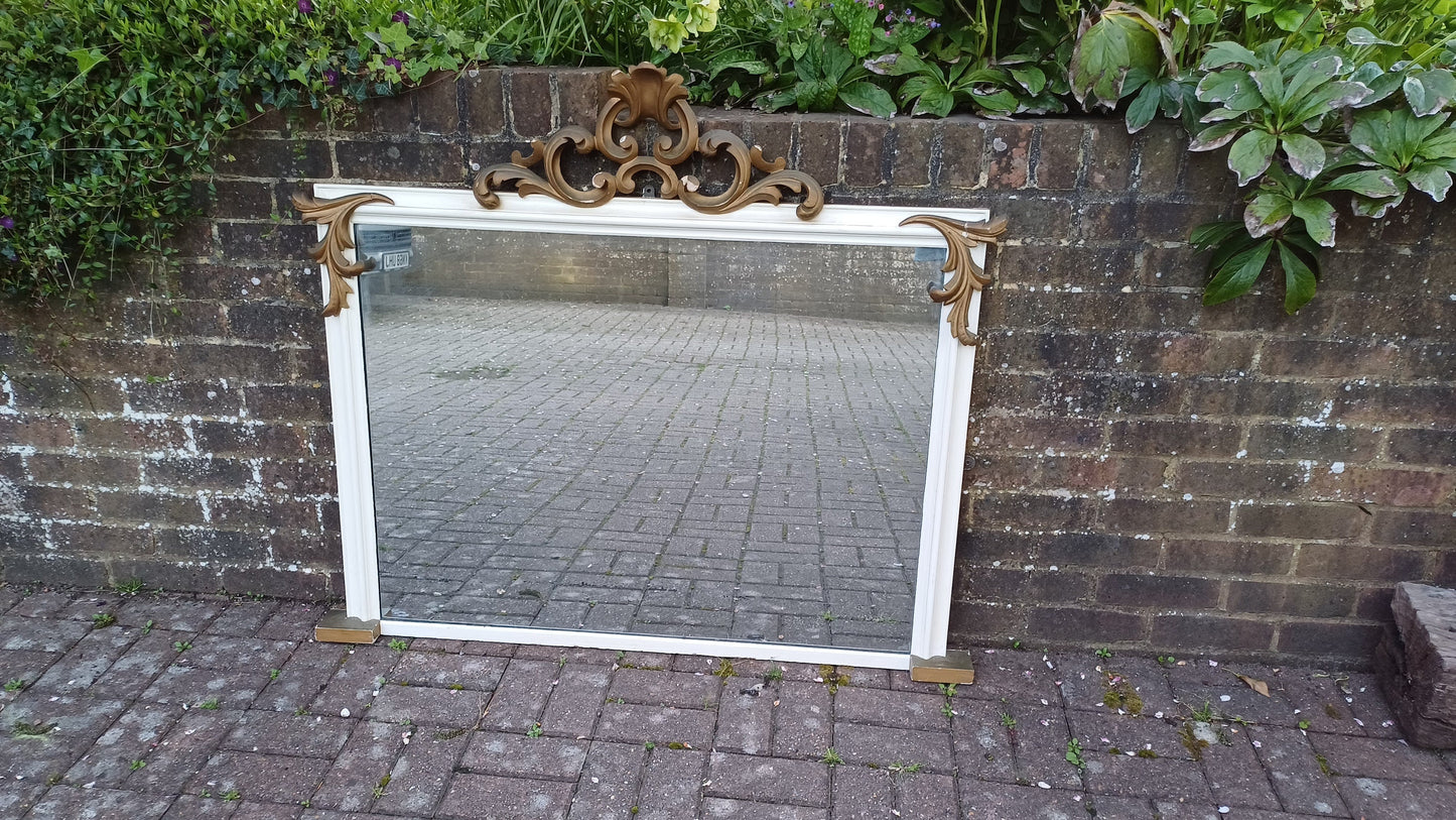 Large Vintage Gold and Painted Over Mnatel Mirror Victorian with Wonderful Carved Features.