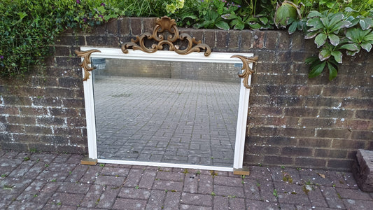 Large Vintage Gold and Painted Over Mnatel Mirror Victorian with Wonderful Carved Features.