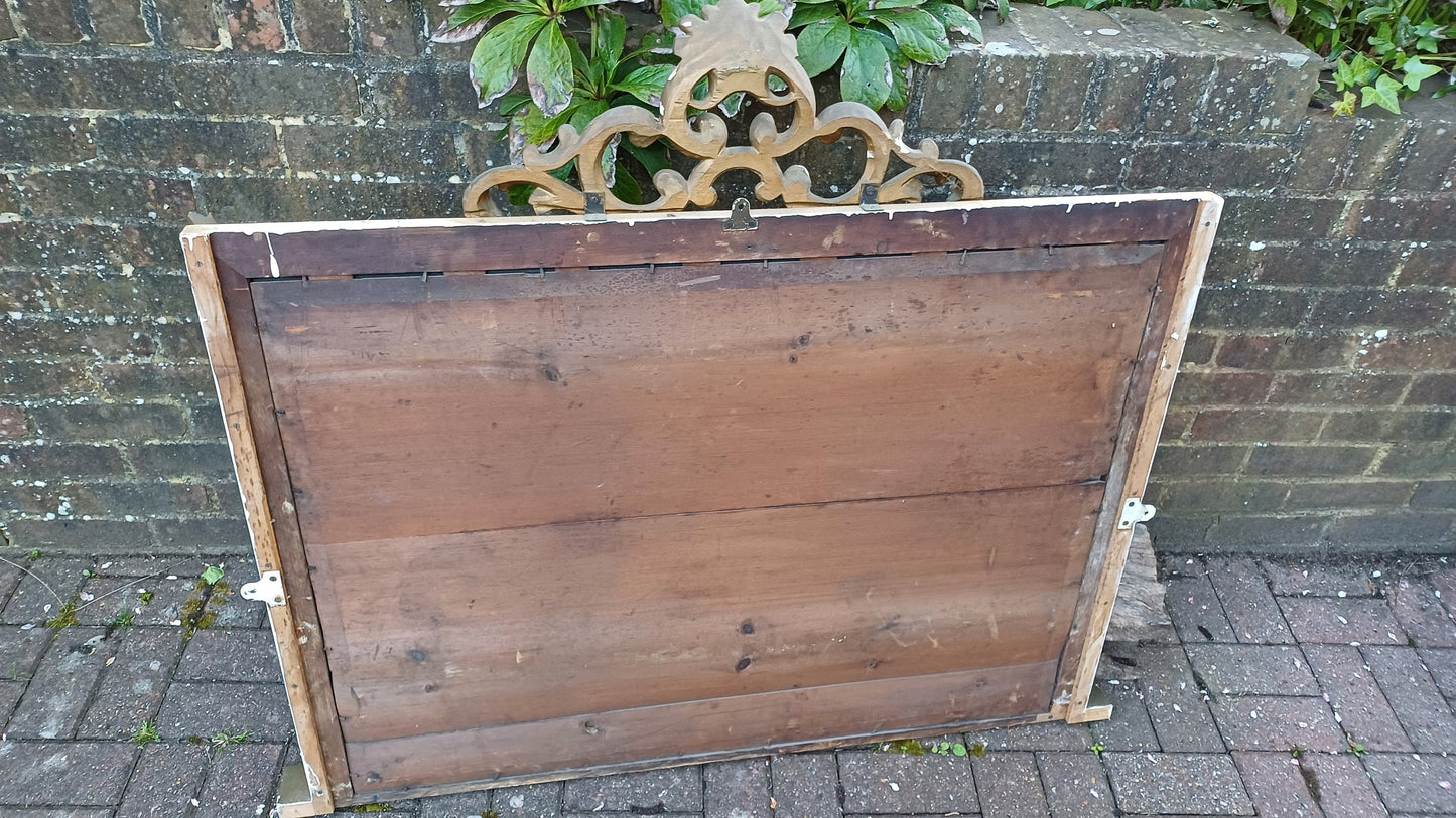 Large Vintage Gold and Painted Over Mnatel Mirror Victorian with Wonderful Carved Features.