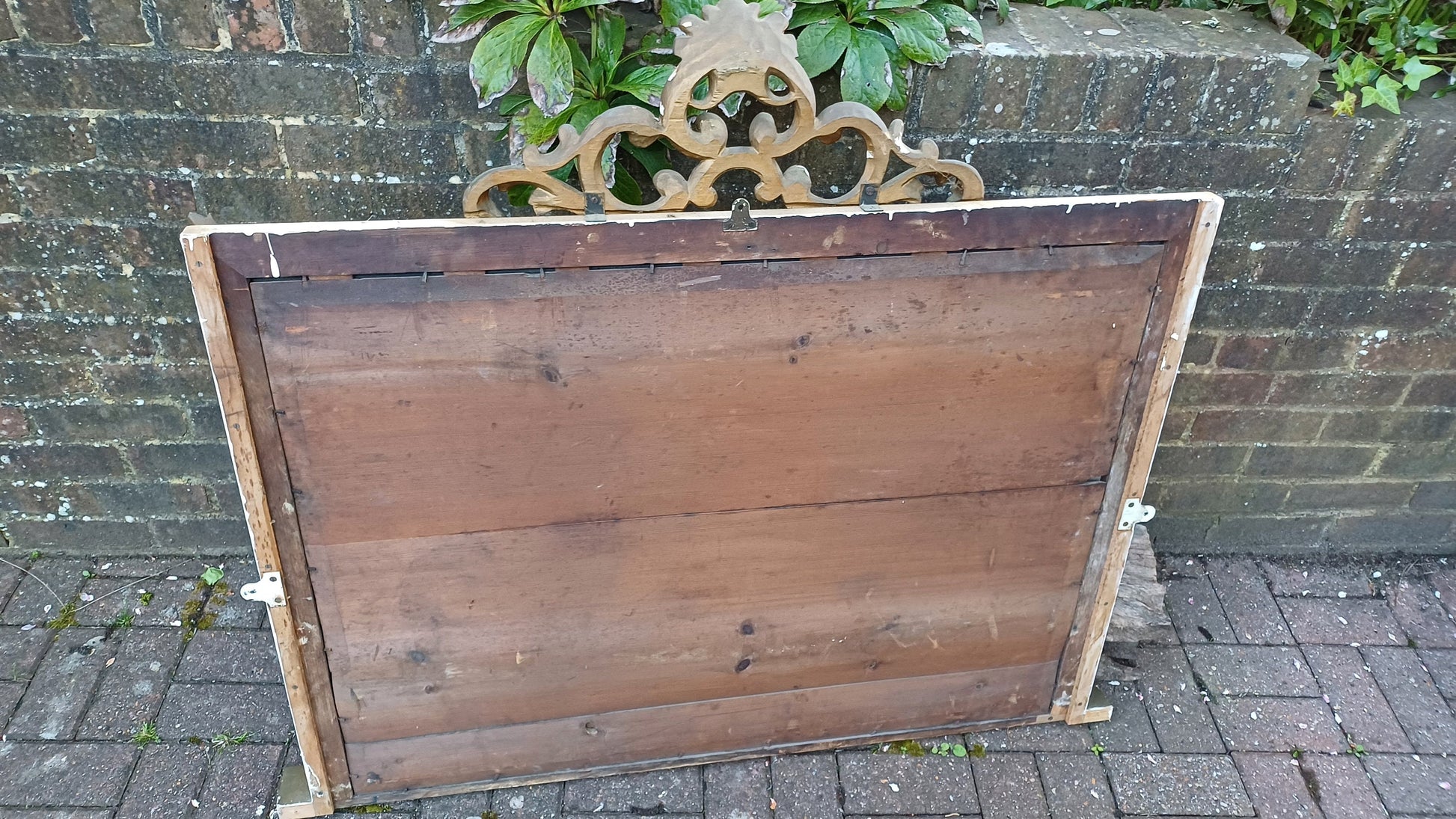 Large Vintage Gold and Painted Over Mnatel Mirror Victorian with Wonderful Carved Features.