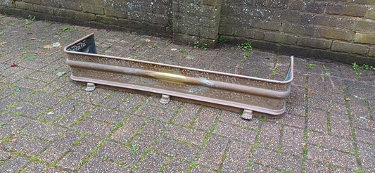 Large Vintage Late Victorian Brass Fender Fire Guard Curb Pierced Decoration.