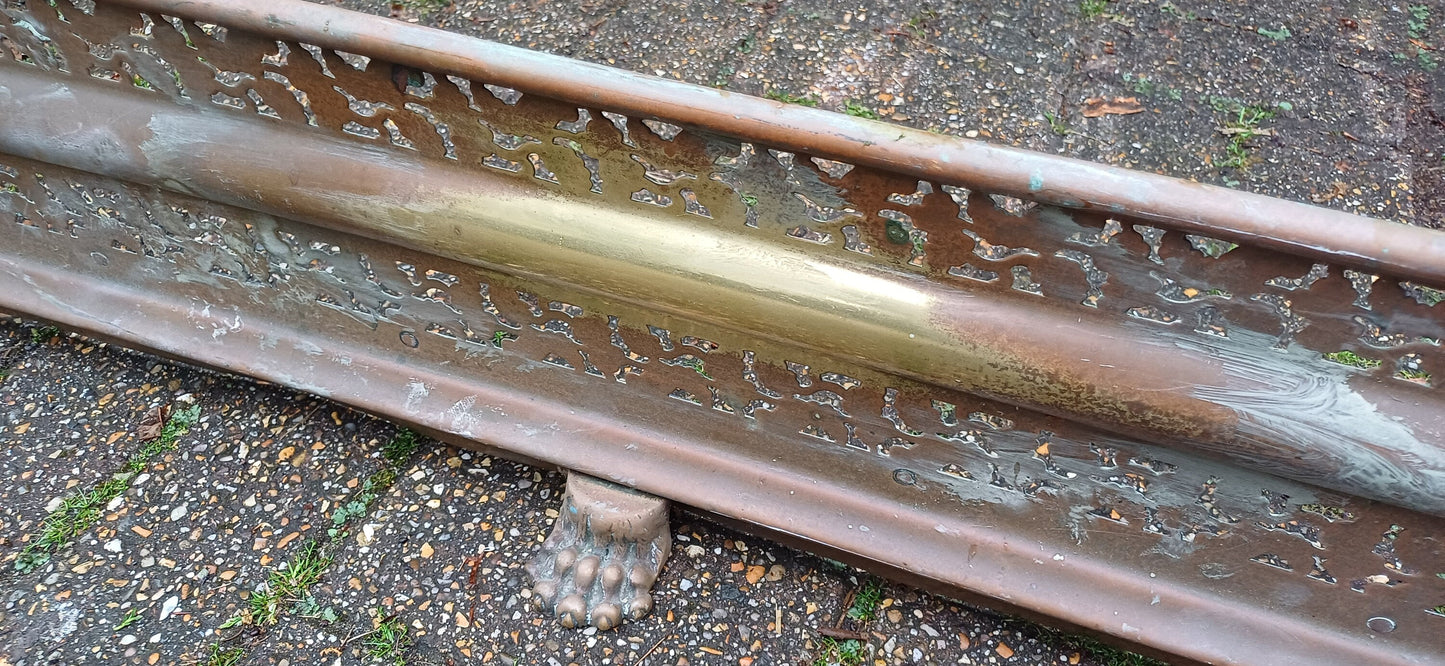 Large Vintage Late Victorian Brass Fender Fire Guard Curb Pierced Decoration.