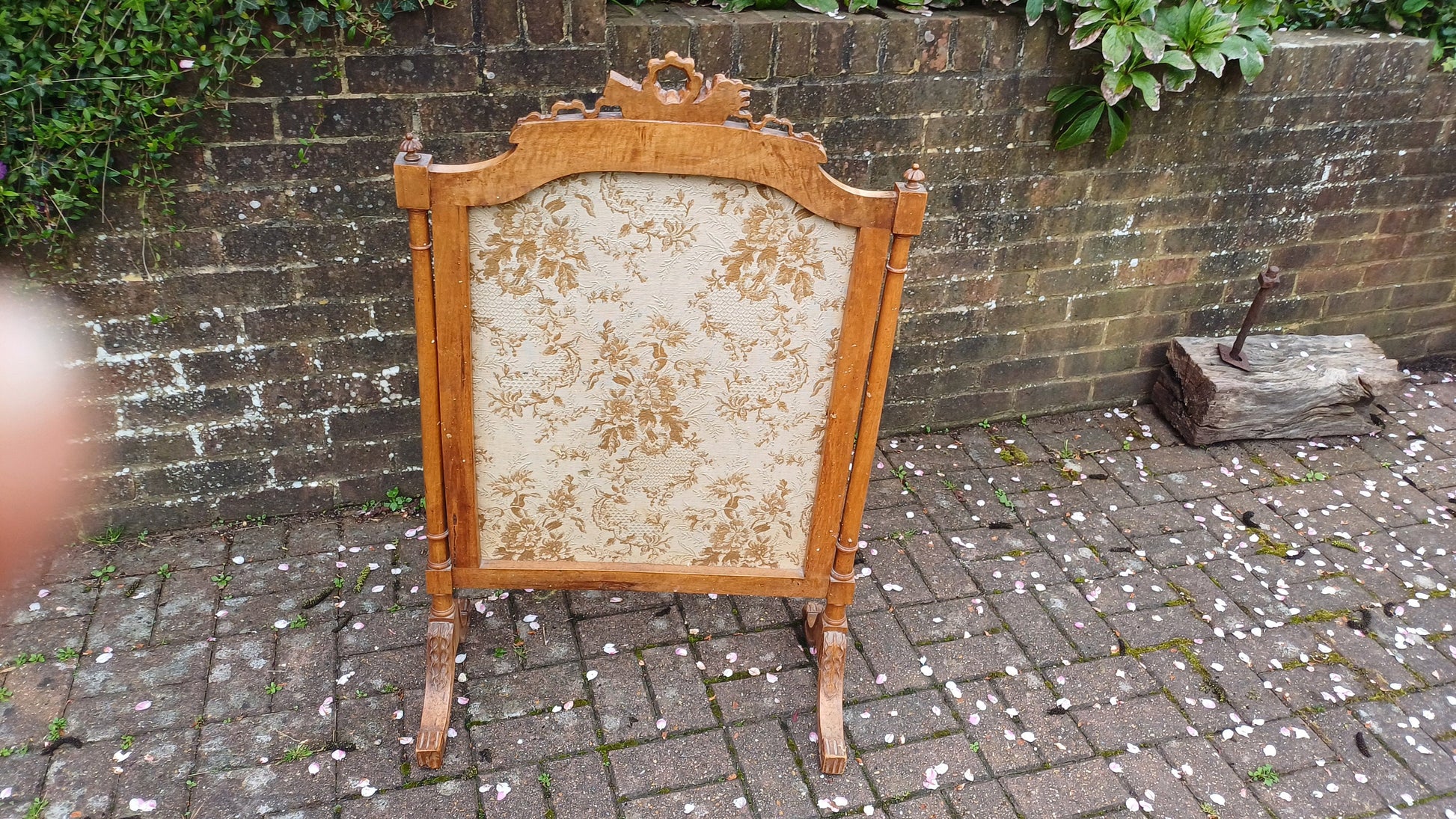 Vintage French Fruit Wood Quality Fire Screen Guard Still Life Tapestry Decoration.