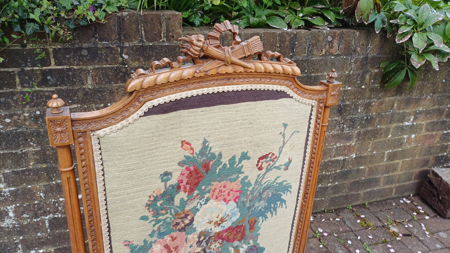 Vintage French Fruit Wood Quality Fire Screen Guard Still Life Tapestry Decoration.