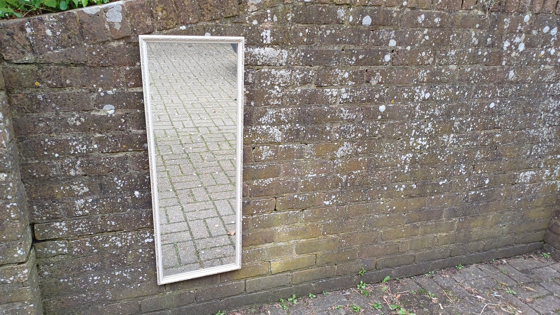 Long Painted Vintage 70’s White and Gold Wall Mirror