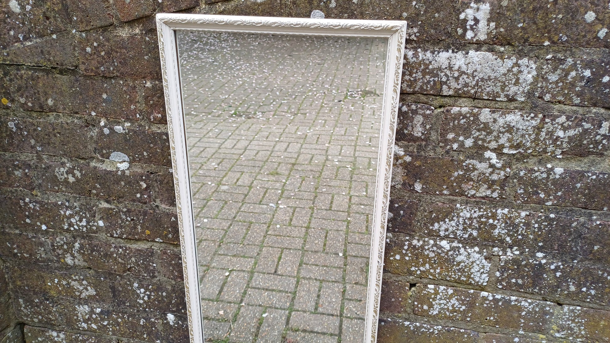 Long Painted Vintage 70’s White and Gold Wall Mirror