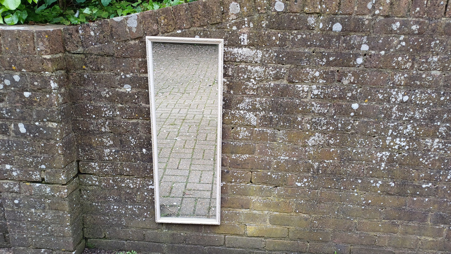 Long Painted Vintage 70’s White and Gold Wall Mirror