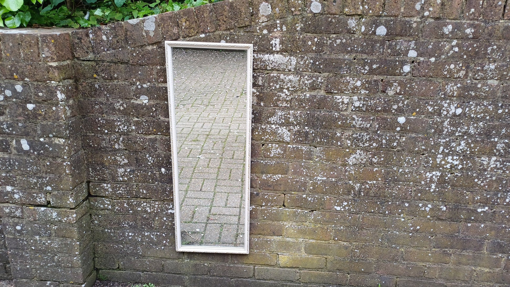 Long Painted Vintage 70’s White and Gold Wall Mirror
