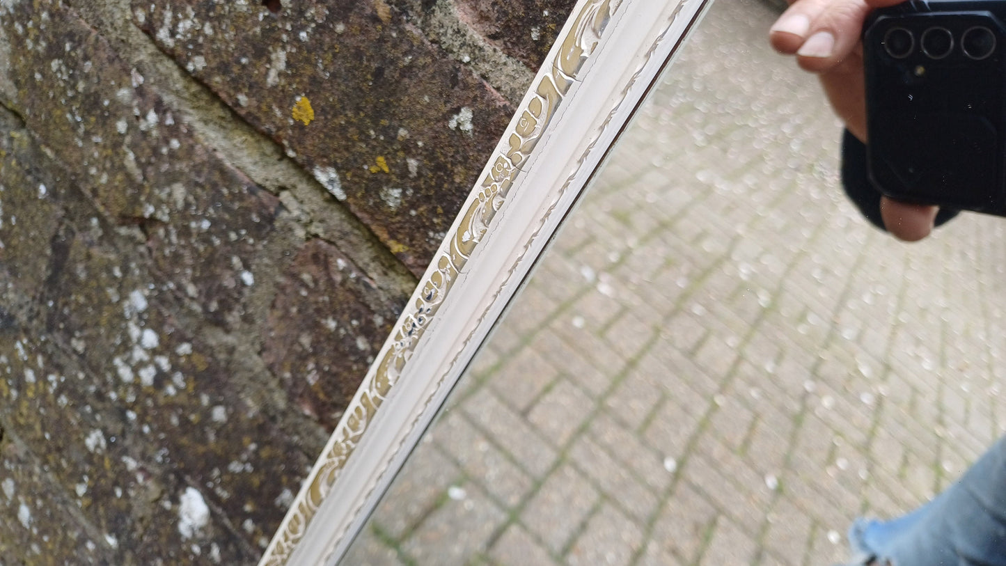 Long Painted Vintage 70’s White and Gold Wall Mirror