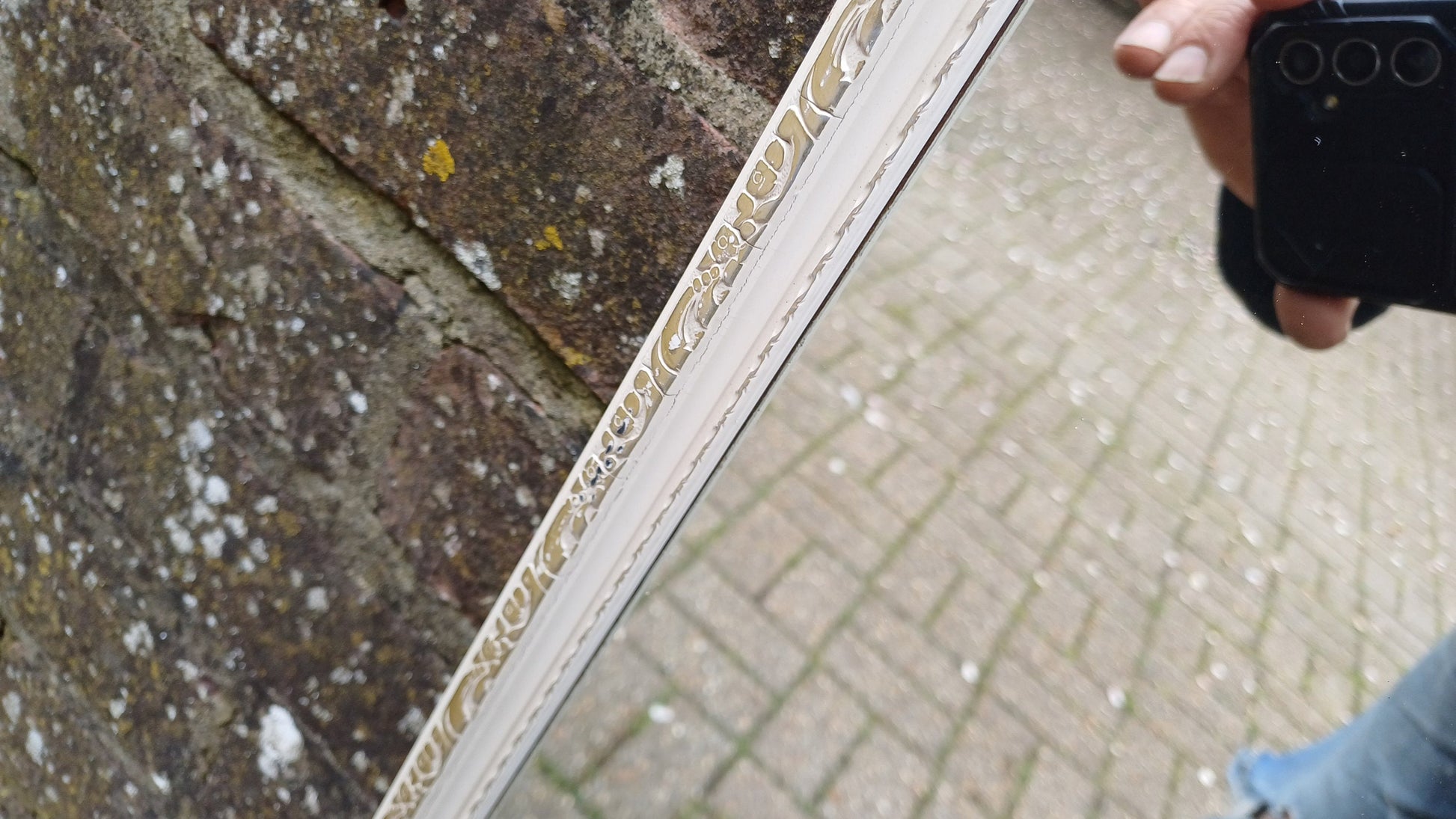 Long Painted Vintage 70’s White and Gold Wall Mirror