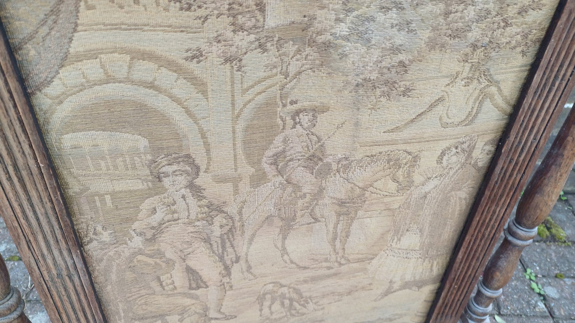 Superb Vintage Stripped Oak Tapestry Fire Screen