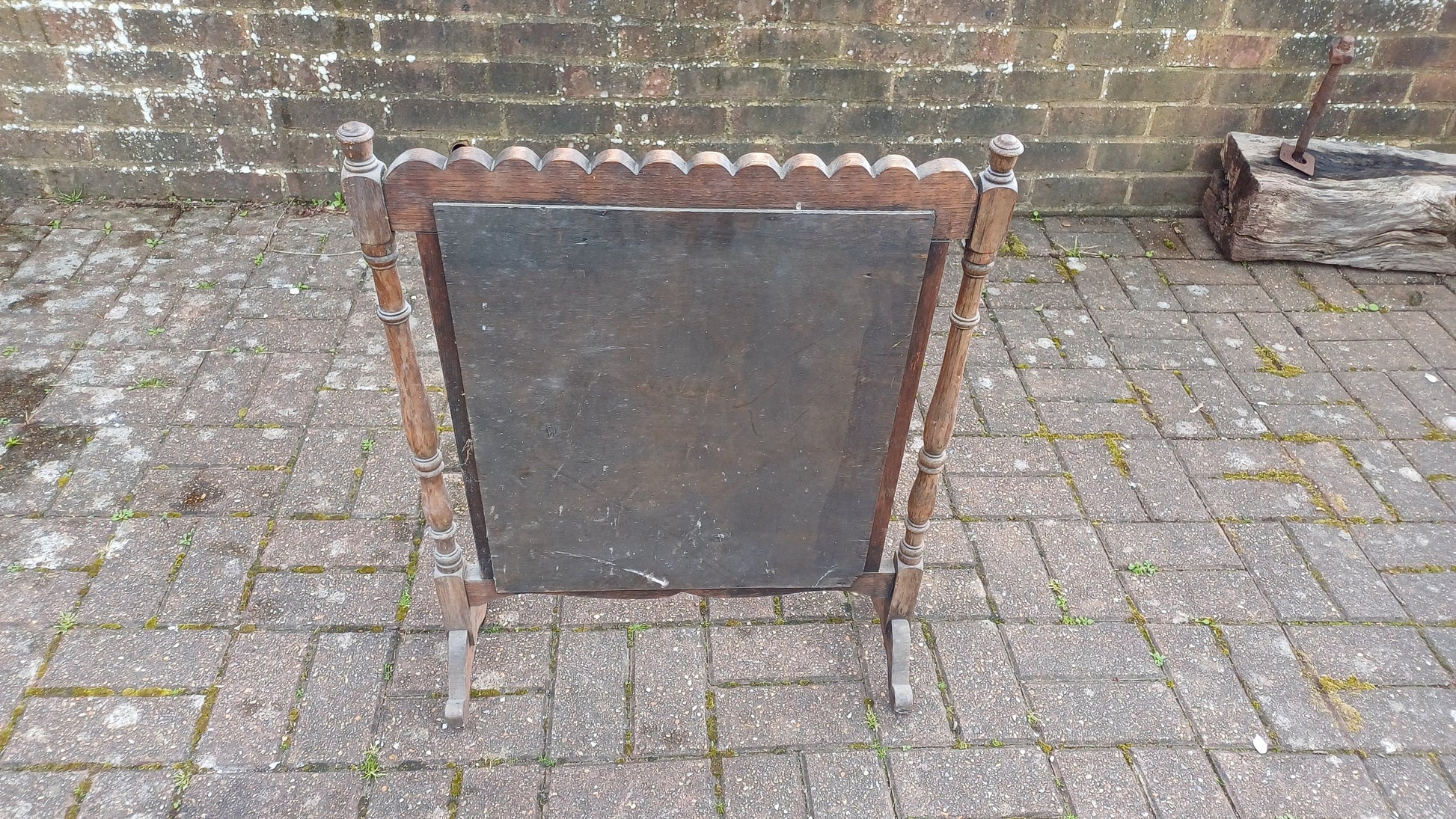 Superb Vintage Stripped Oak Tapestry Fire Screen