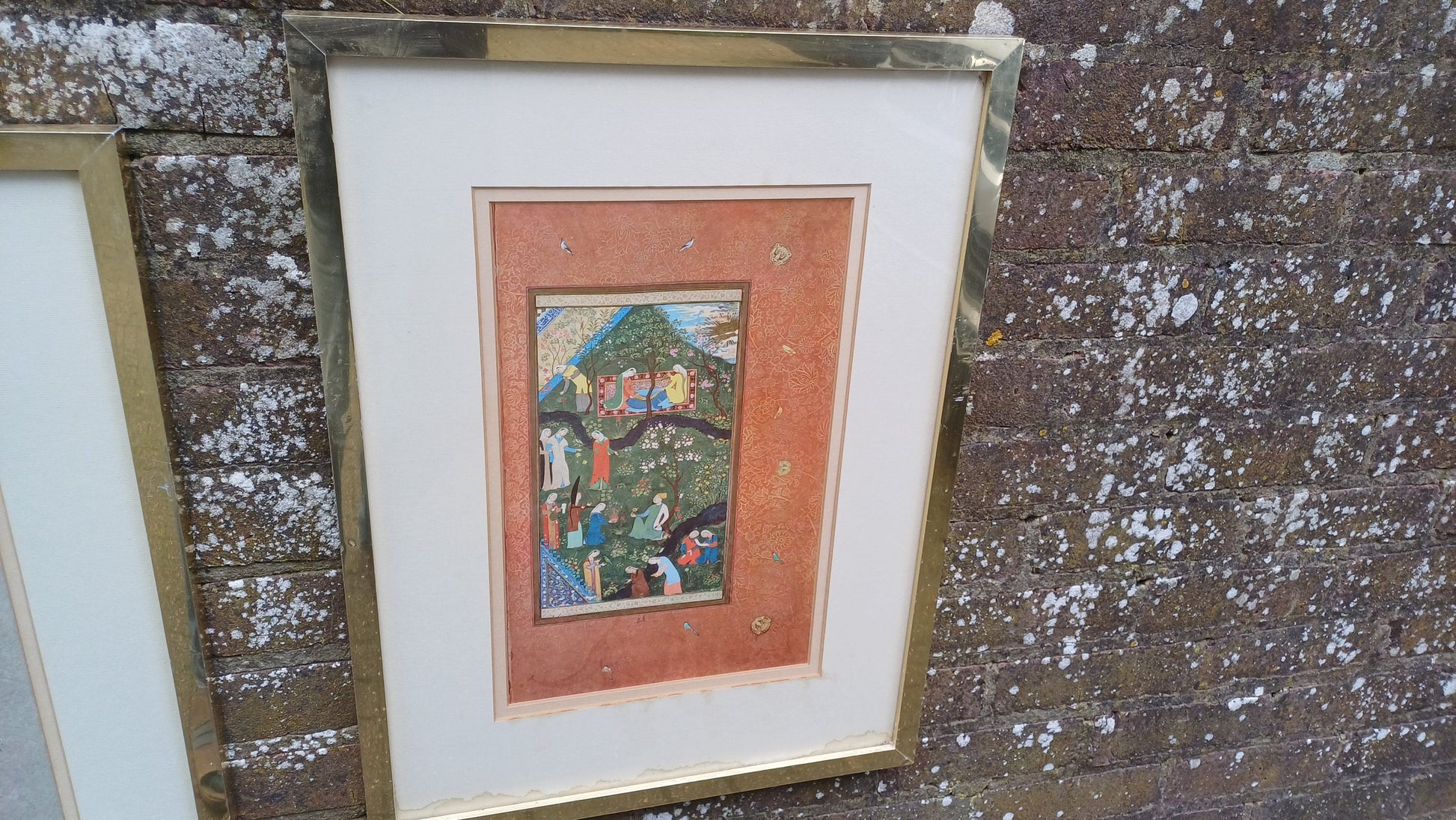 Two Vintage Muraqqa Gulshan (c15 century) Prints professionally mounted and framed - Bihzad Garden of Husayn Bayqara, Arabic, Middle Eastern