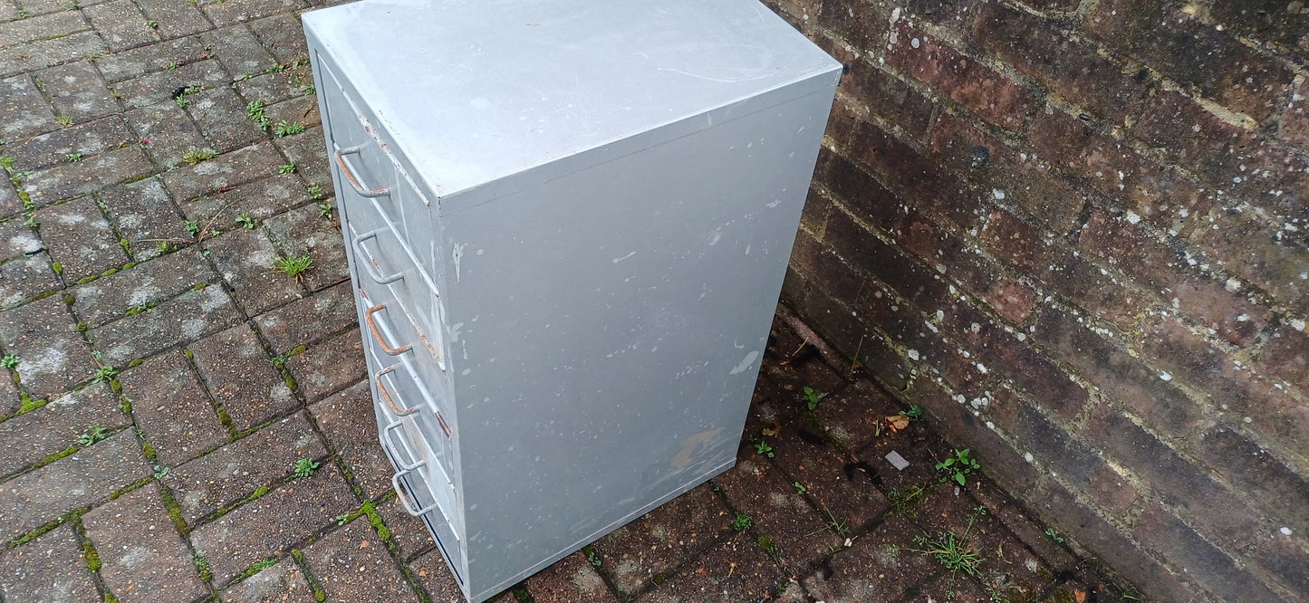 Vintage Retro 80s Grey Metal Filing Drawers Tools Office Artisan Storage