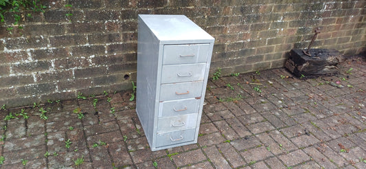Vintage Retro 80s Grey Metal Filing Drawers Tools Office Artisan Storage