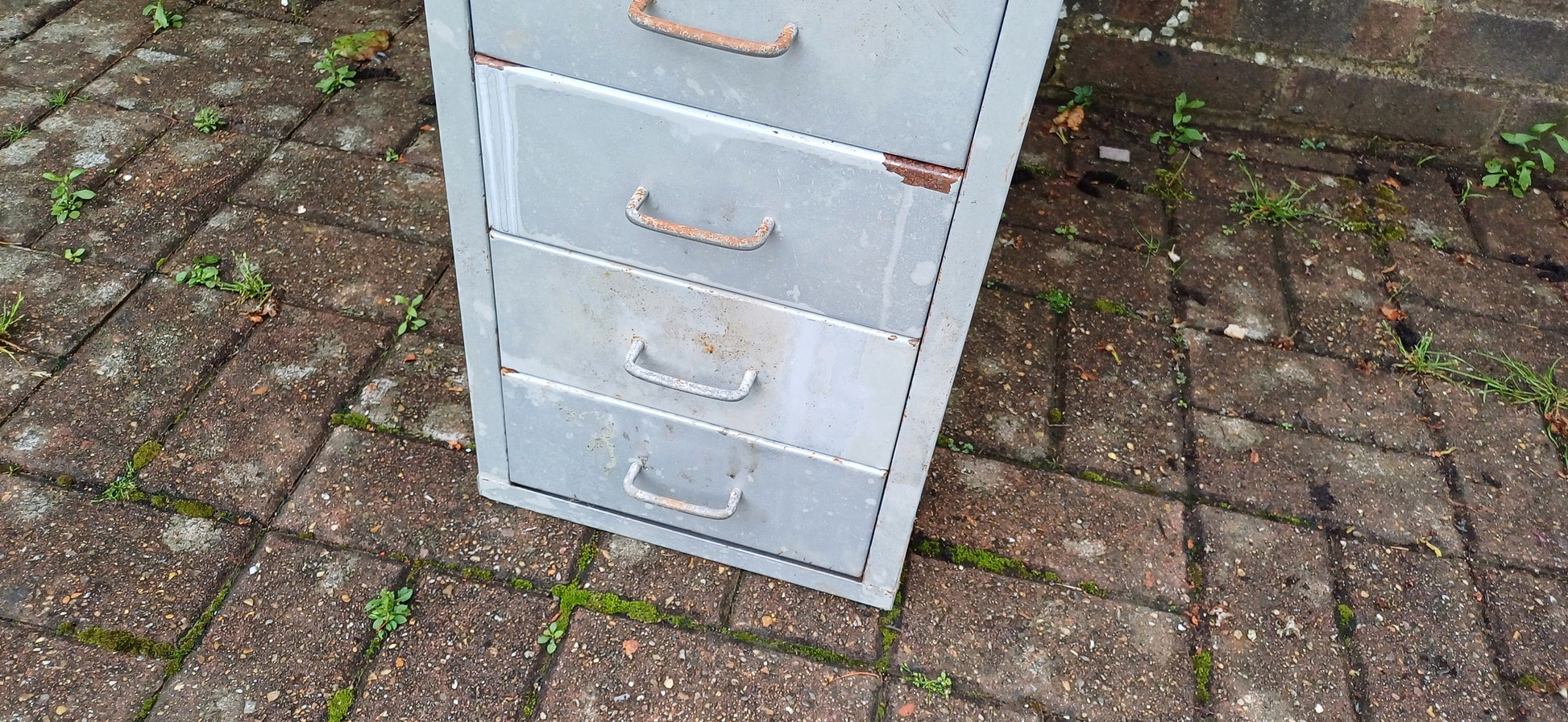 Vintage Retro 80s Grey Metal Filing Drawers Tools Office Artisan Storage