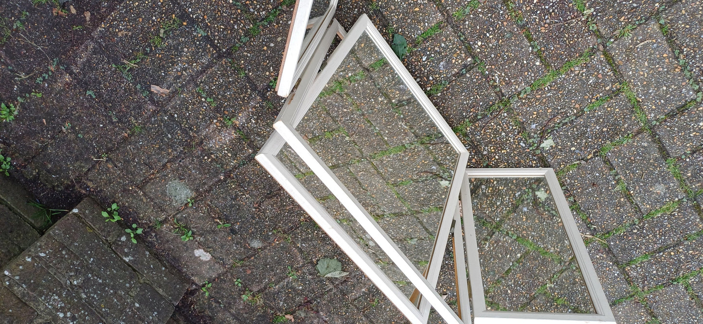 Vintage Wooden Painted Cream Dressing Table Mirror Adjustable.