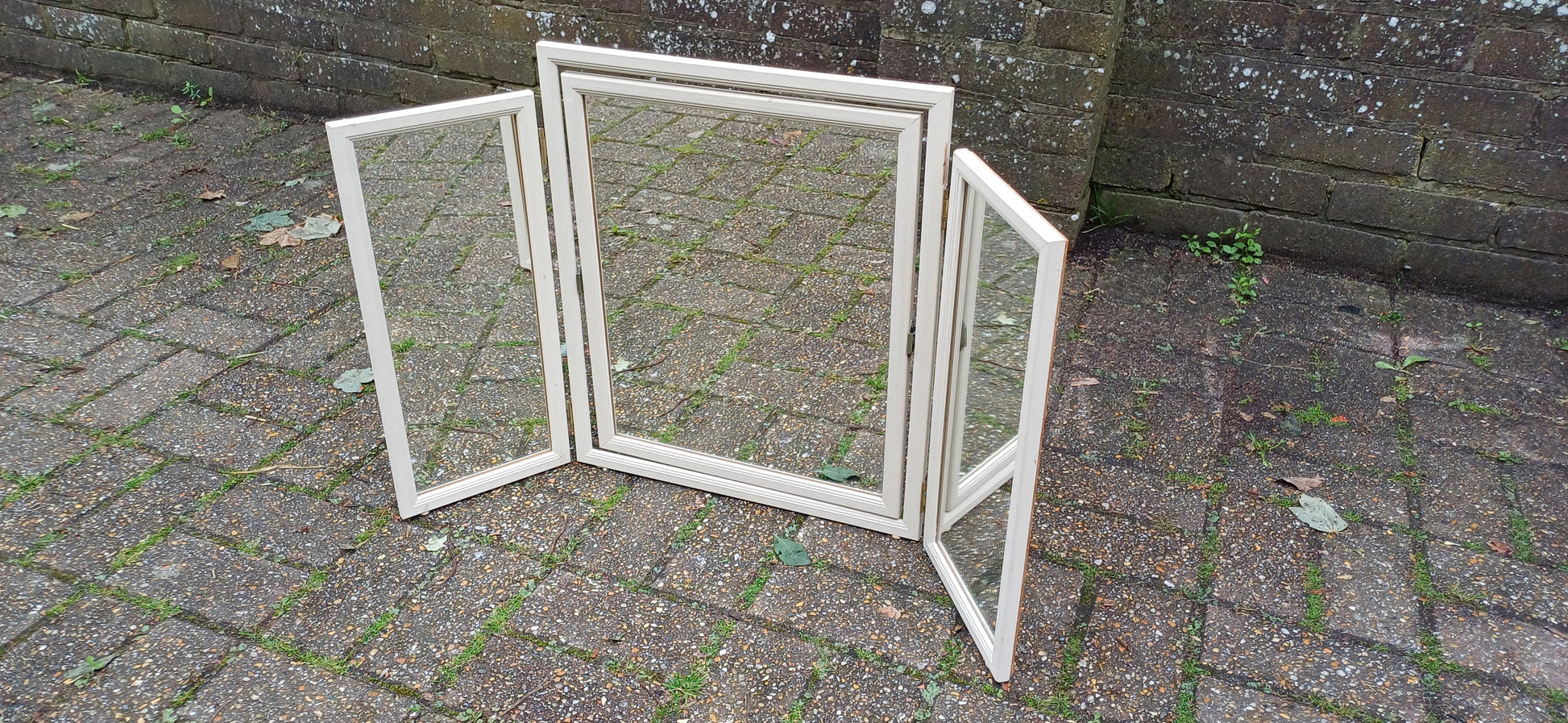 Vintage Wooden Painted Cream Dressing Table Mirror Adjustable.