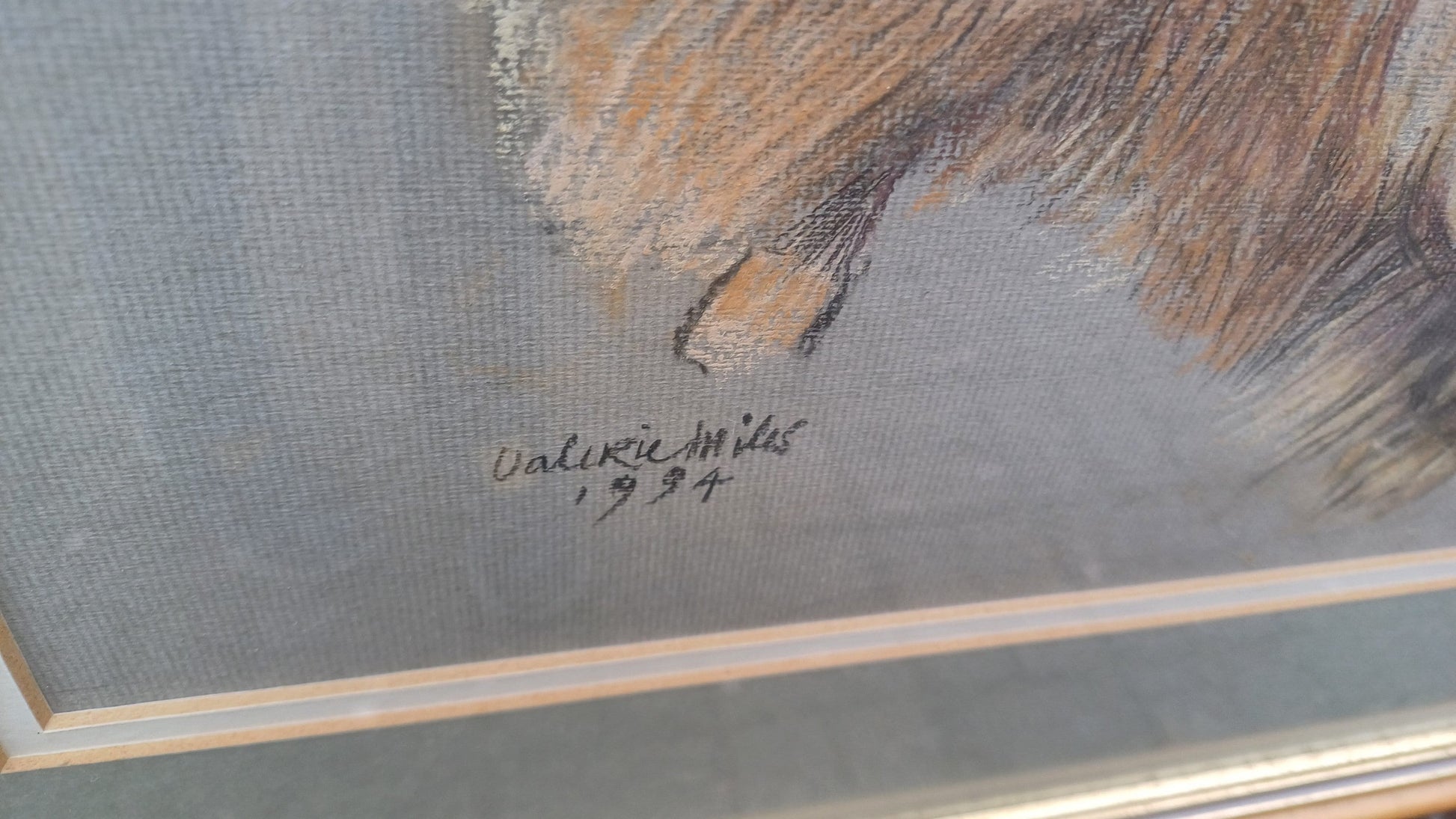 Original vintage pastel by Valerie Miles 1994, original drawing by famous Welsh artist, Pekinese Pekingese dog, Tricki Woo