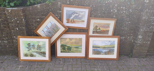 Large Set of 6 Landscape Watercolours or Wooden Frames and Mounts.