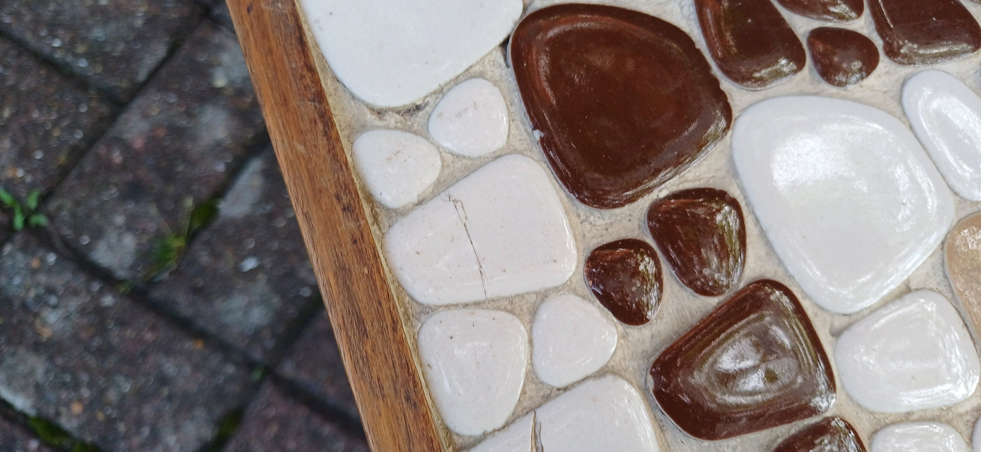 Vintage 60s Teak Retro Coffee Sde Occasional Table with Pebble Mosaic