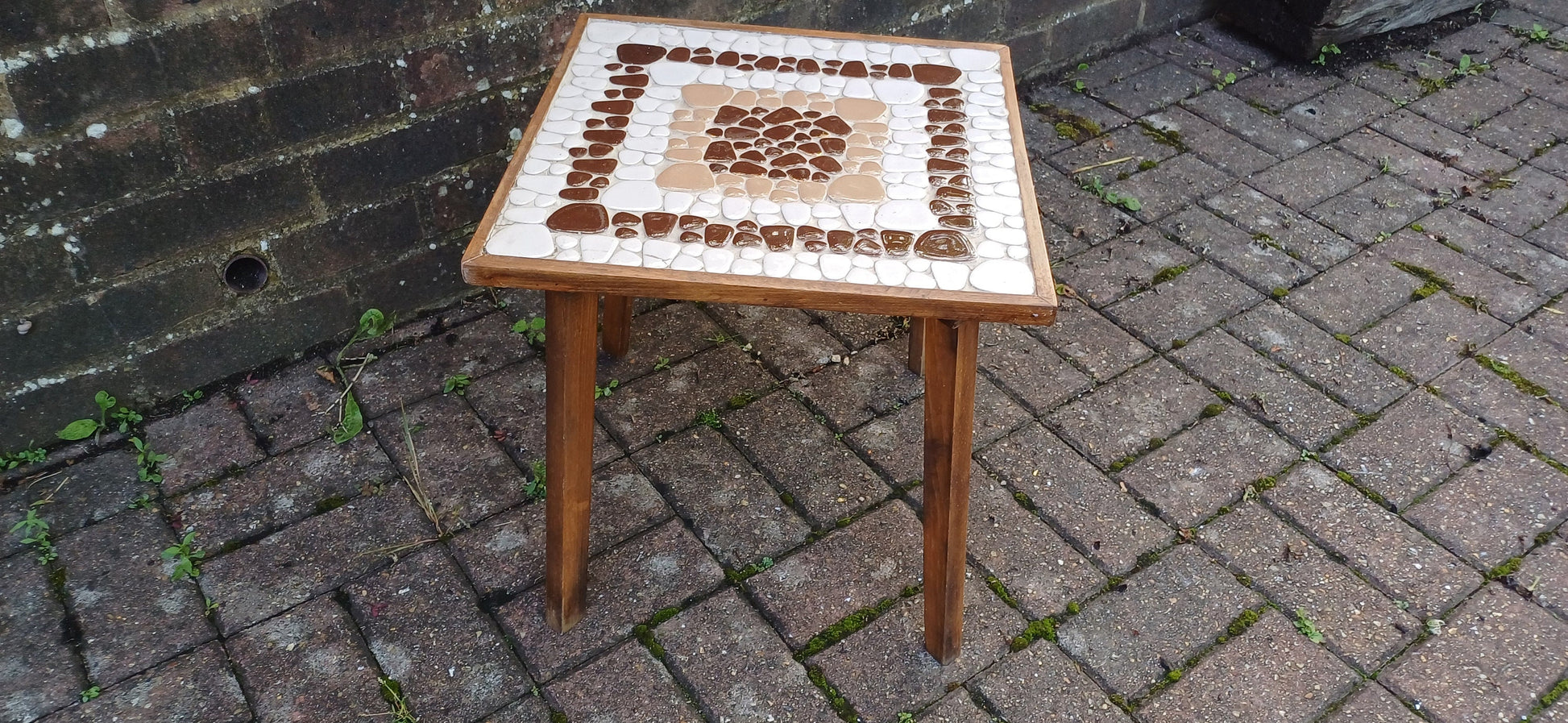 Vintage 60s Teak Retro Coffee Sde Occasional Table with Pebble Mosaic