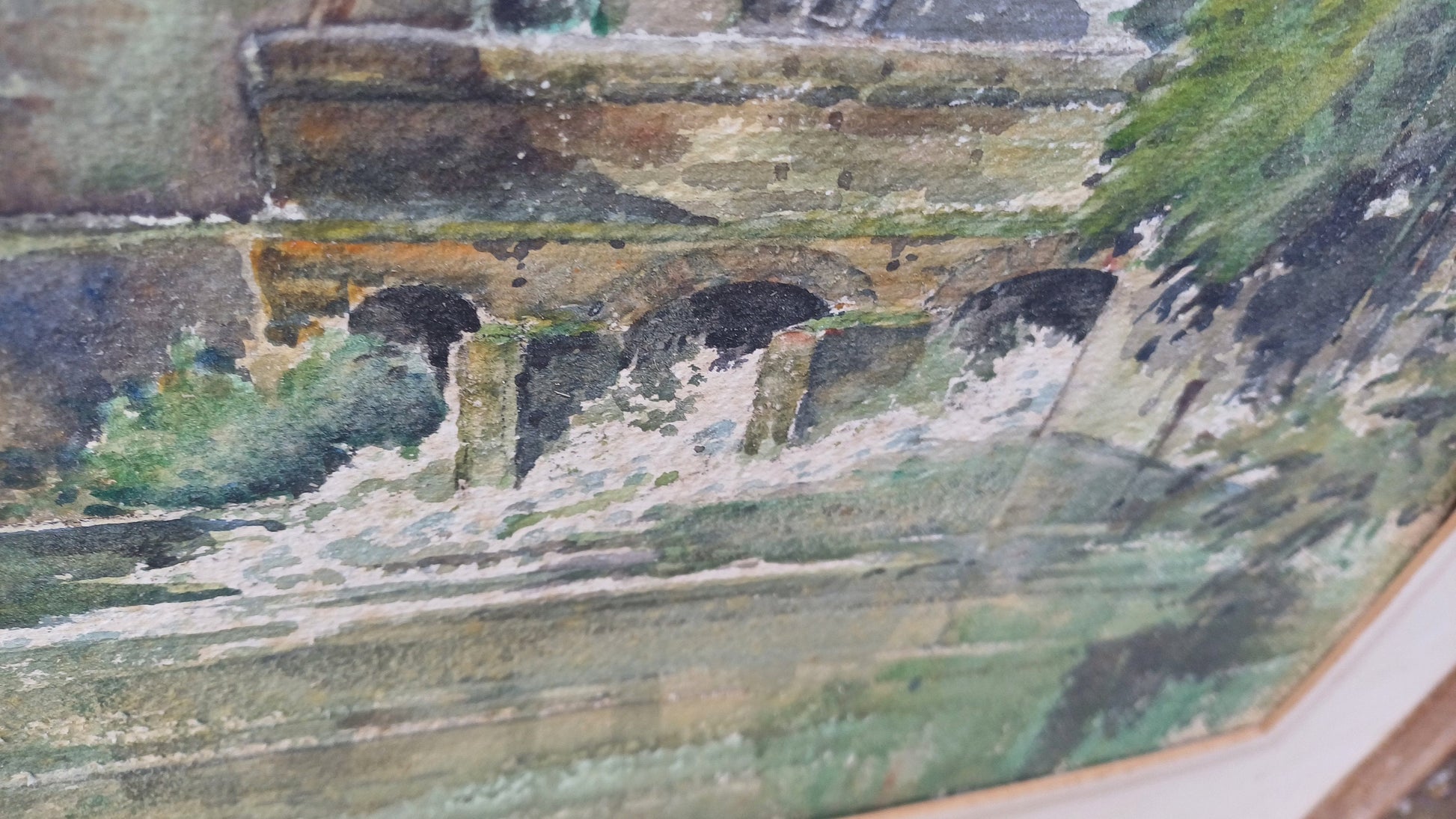 Large vintage watercolour of a Kent house on a river - Mill house, water house, original water colour