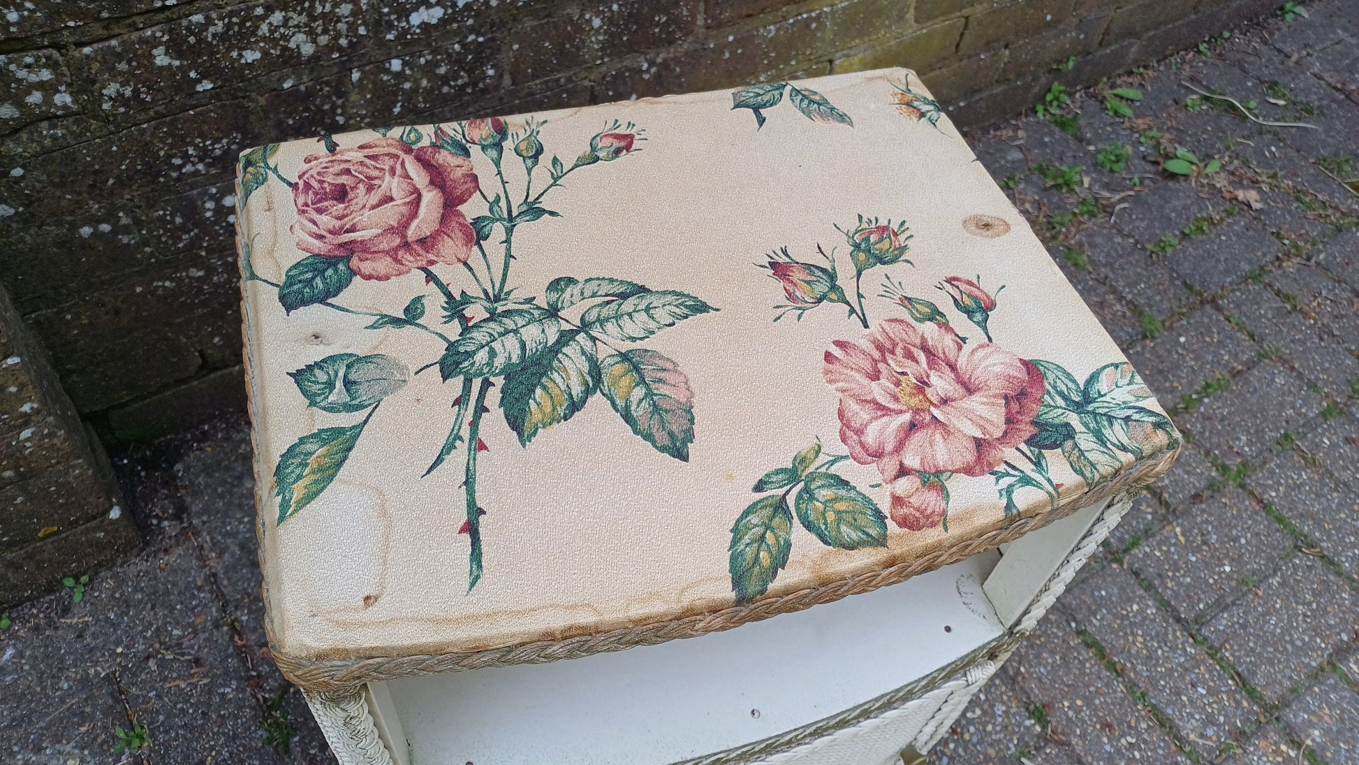 Vintage Painted Lloyd Loom Style Linen Bedside Cupboard