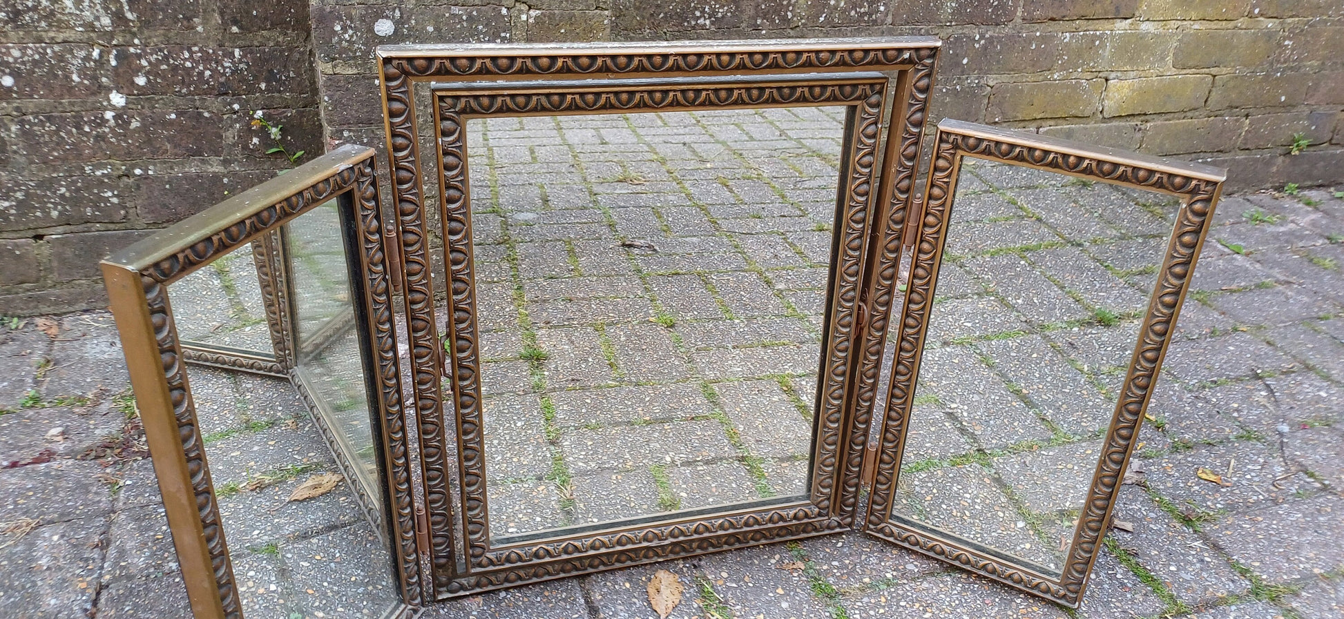 Vintage Gold Gilt 1960s Dressing Table Triple Mirror Adjustable