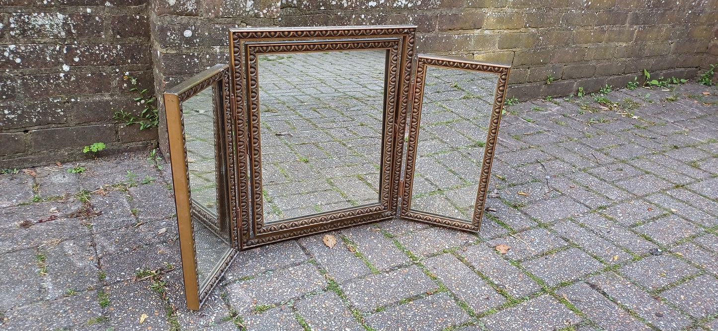 Vintage Gold Gilt 1960s Dressing Table Triple Mirror Adjustable