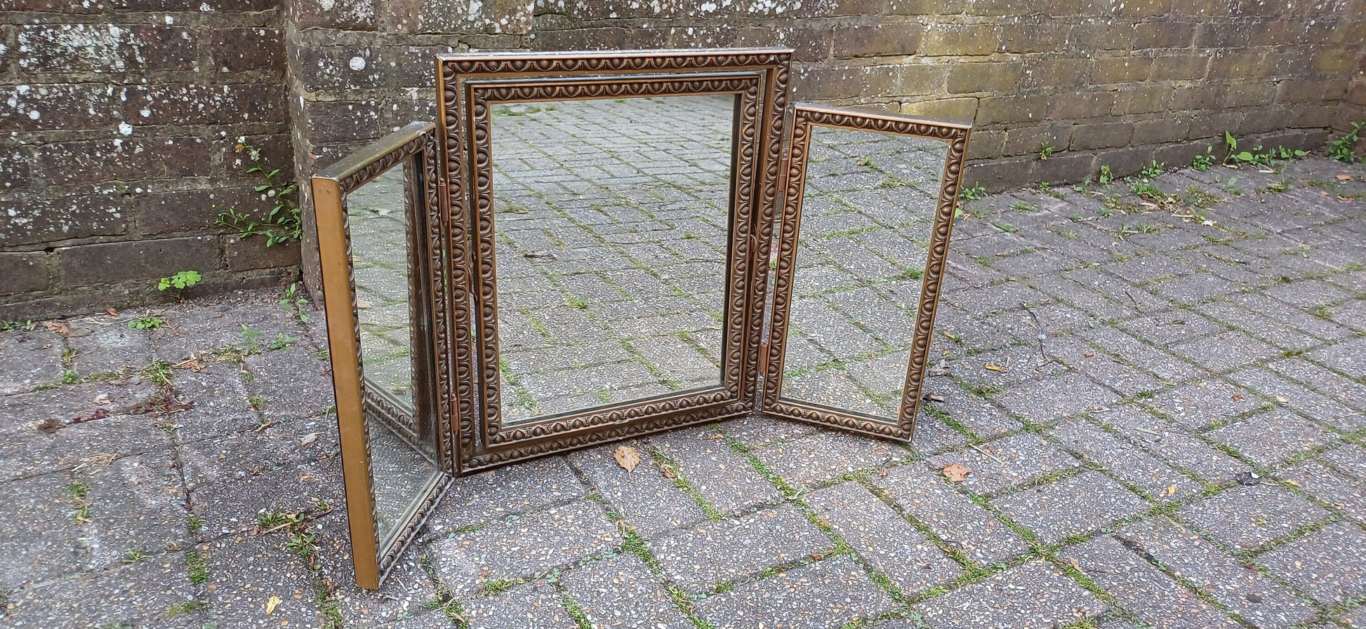 Vintage Gold Gilt 1960s Dressing Table Triple Mirror Adjustable