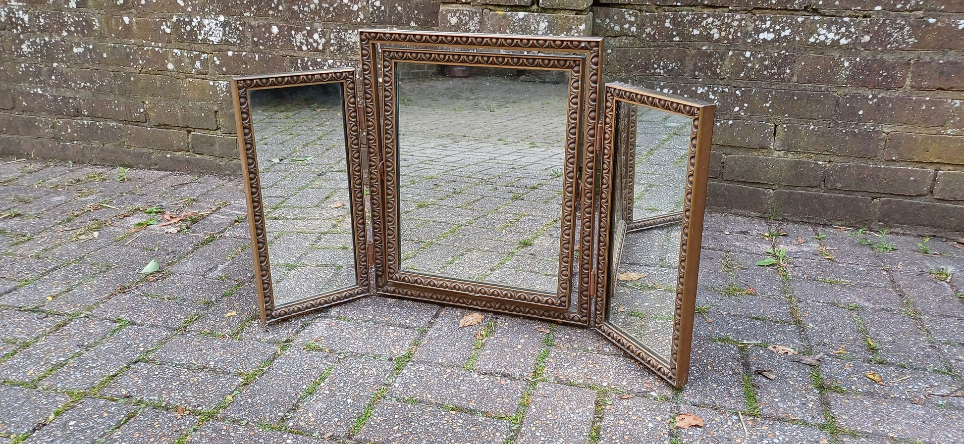 Vintage Gold Gilt 1960s Dressing Table Triple Mirror Adjustable