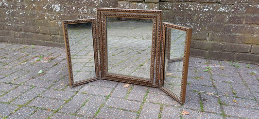 Vintage Gold Gilt 1960s Dressing Table Triple Mirror Adjustable
