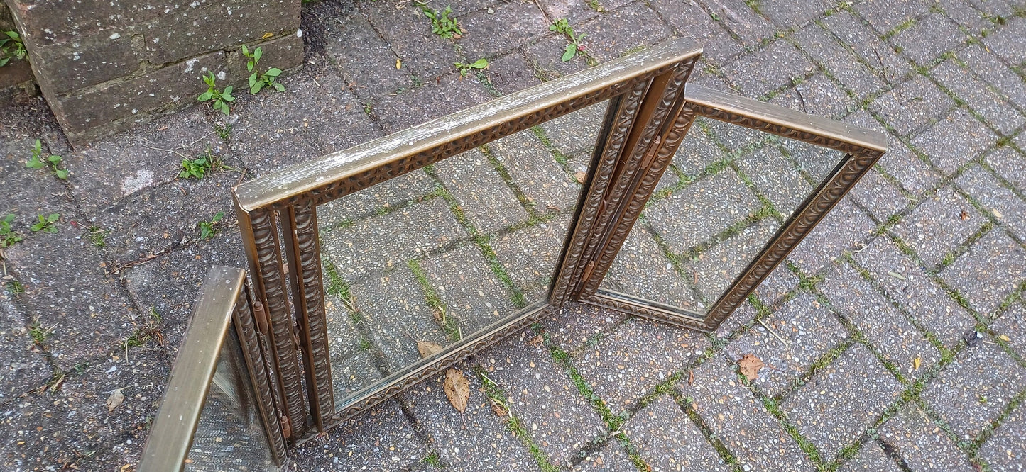 Vintage Gold Gilt 1960s Dressing Table Triple Mirror Adjustable