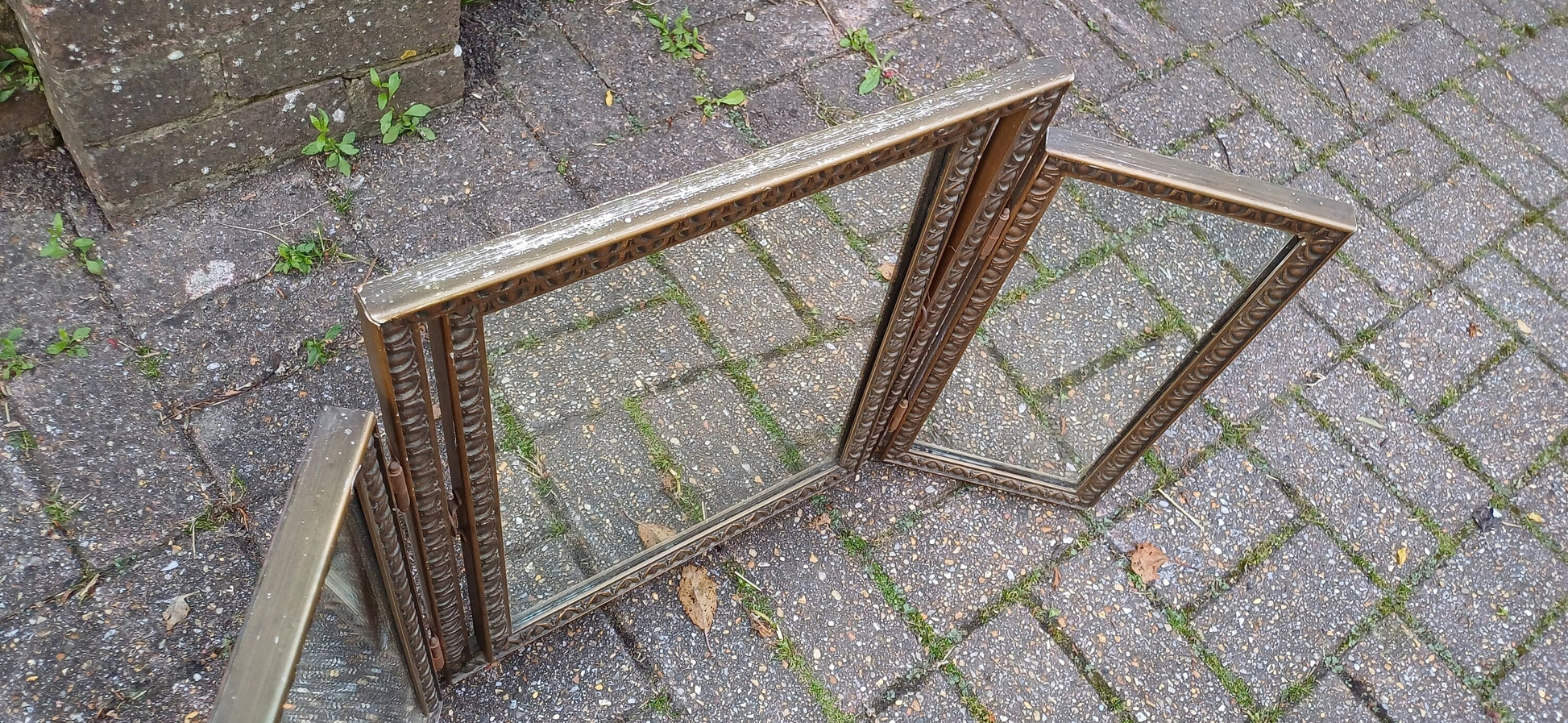 Vintage Gold Gilt 1960s Dressing Table Triple Mirror Adjustable