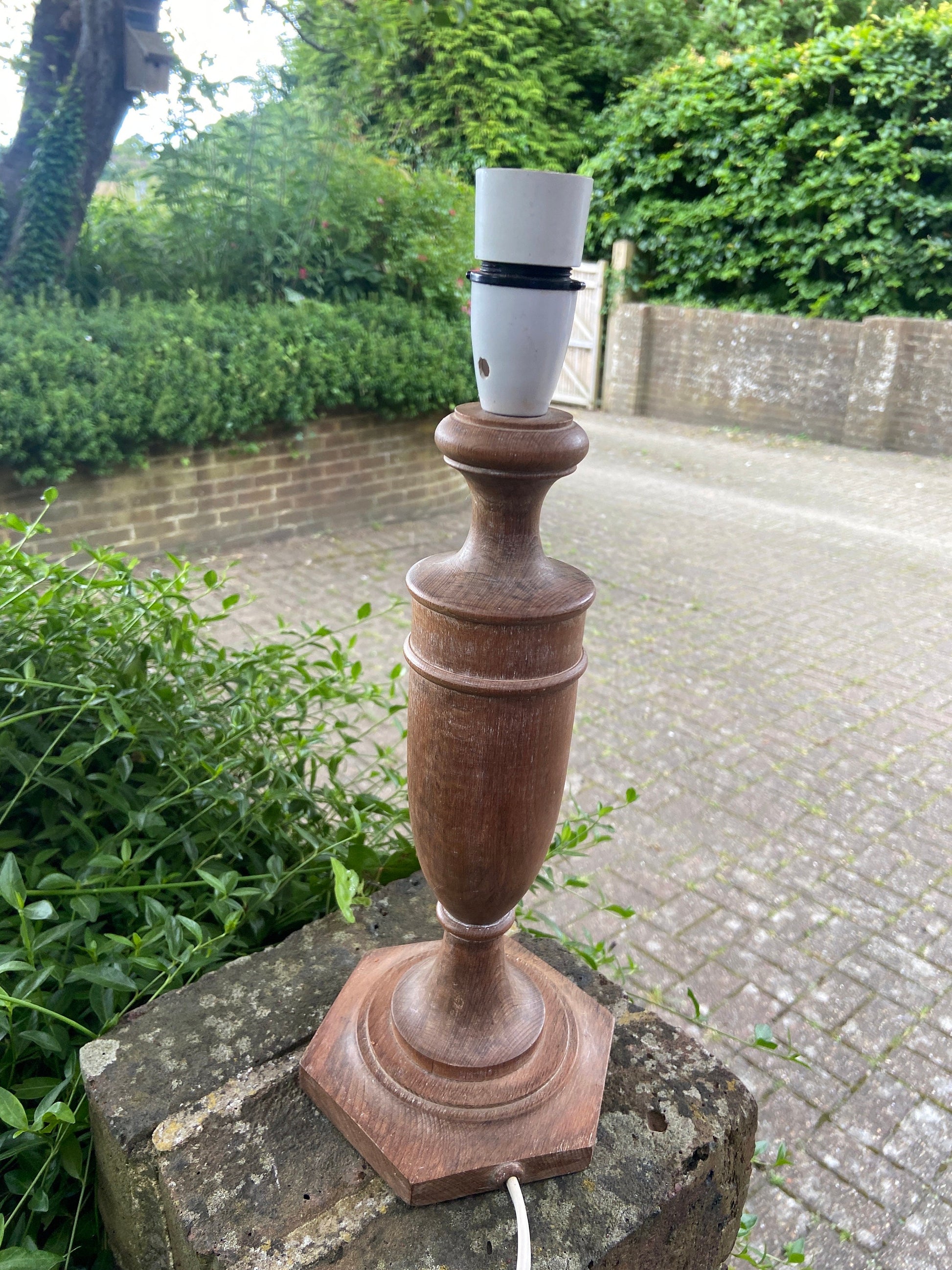 Vintage retro wooden working table lamp - lime washed natural finish to it, vintage table lamp wood