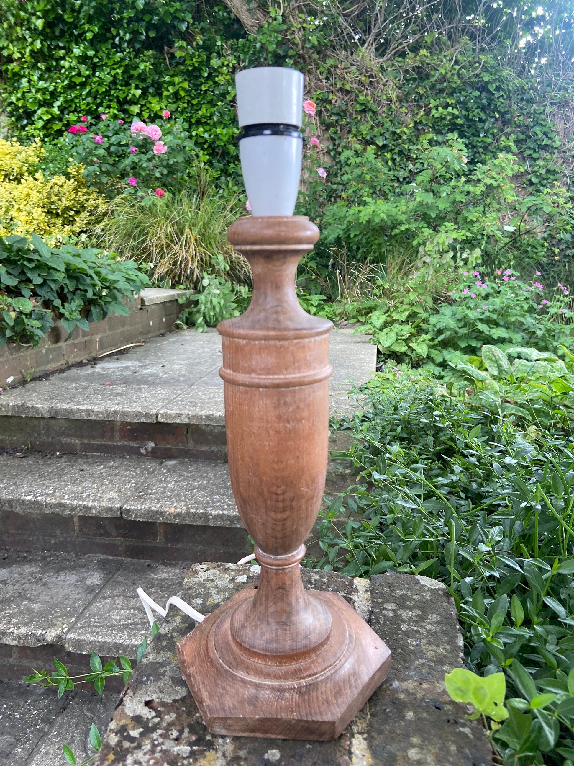 Vintage retro wooden working table lamp - lime washed natural finish to it, vintage table lamp wood